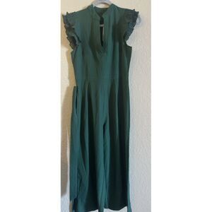 WDIRARA Women's Layered Ruffle Cap Sleeve Notched V‎ Neck Belted Jumpsuit-Medium